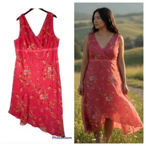 DBY Dress Sundress 18W 1X 2X Floral Coral Pink Slvlss Wedding Party